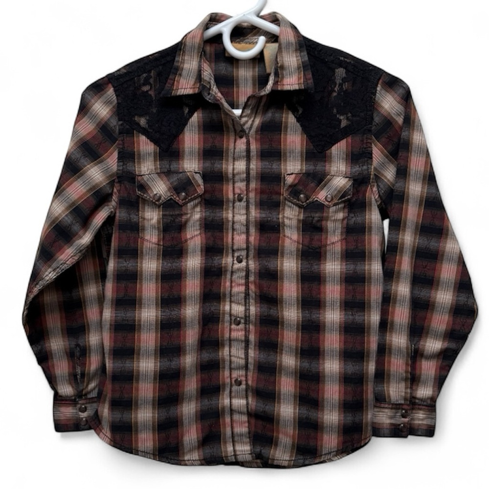 Wrangler Long Sleeve Pearl Snap Shirt with Lace Size Youth XL